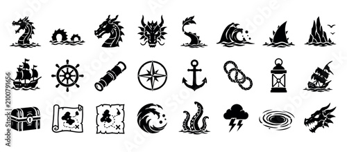 Photos Nautical Symbols and Icons Set Collection.