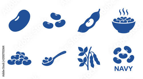 Blue navy bean icons including bowl and spoon.