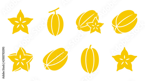 Canvastavla Yellow starfruit carambola fruit icons set.