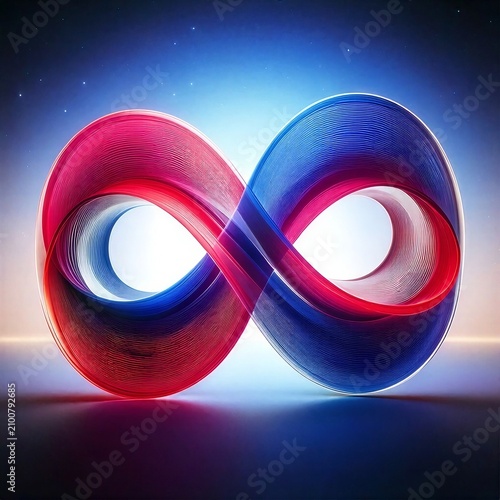 Colorful infinity symbol with blue and red tones on gradient background  