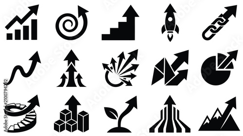 Growth and success icons visualizing progress and achievement