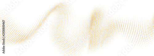 Foto Abstract orange dotted wave with flowing particle mesh and digital technology ba