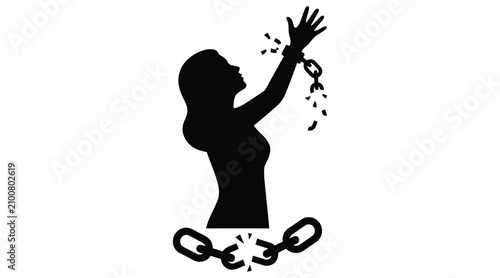 Fotografie Silhouette of woman with broken chains on white background