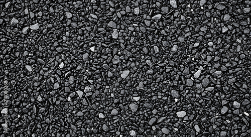 Black gravel stone texture background featuring dark charcoal crushed rock pebbles for design