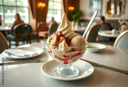 Delicious ice cream sundae ...
