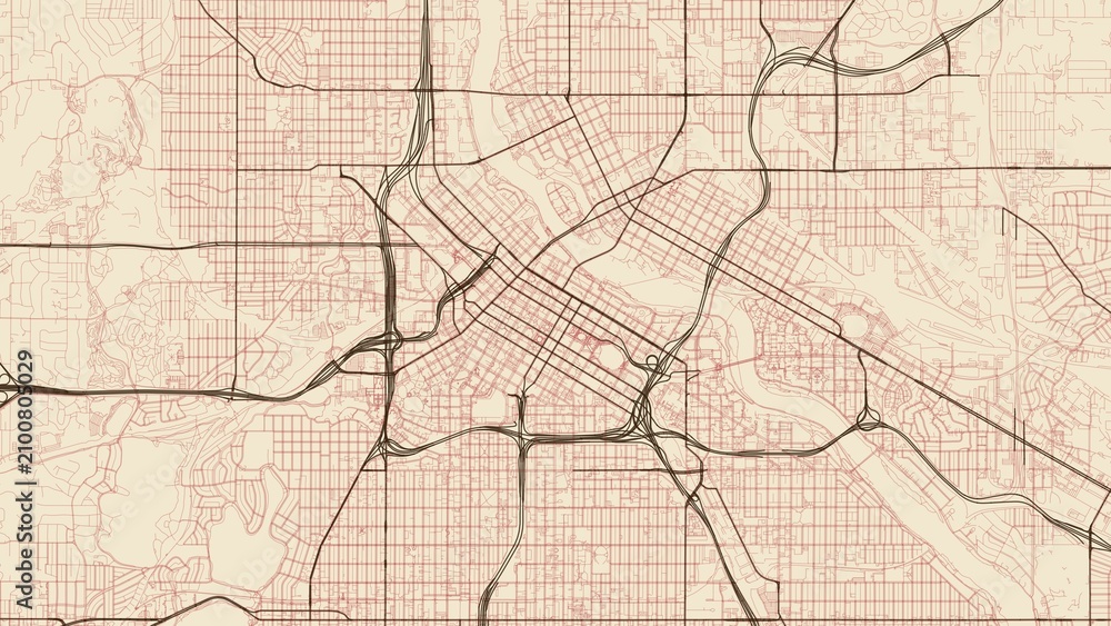 Fototapeta premium 4K Vintage Antique Sepia City Street Map of Minneapolis, USA — High Resolution Road Network Poster