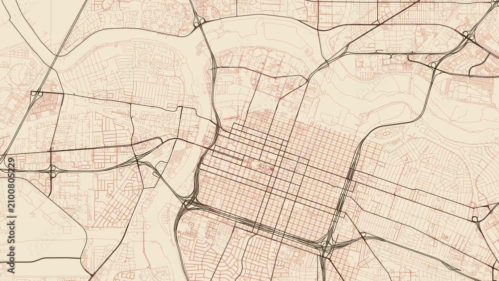 Obraz premium 4K Vintage Antique Sepia City Street Map of Sacramento, USA — High Resolution Road Network Poster
