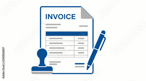 Invoice billing document with stamp and pen icon.