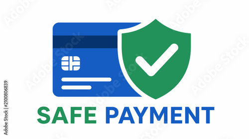 Safe payment credit card icon with security shield.