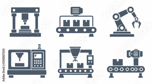Industrial manufacturing and assembly line icon set.