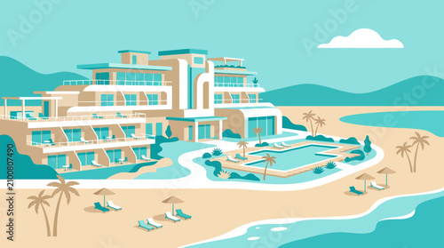 Photos Coastal luxury resort with swimming pool and beach.