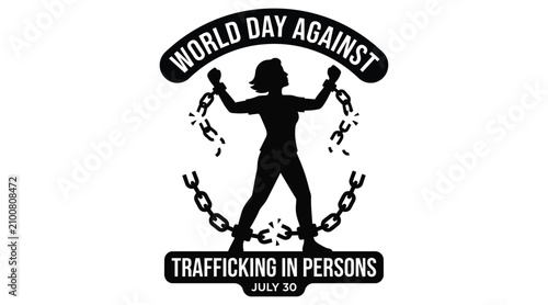 Fotografía Silhouette Of Person Breaking Chains Advocacy Graphic Against Human Trafficking