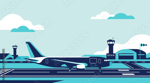 Cargo plane on airport runway with control tower.
