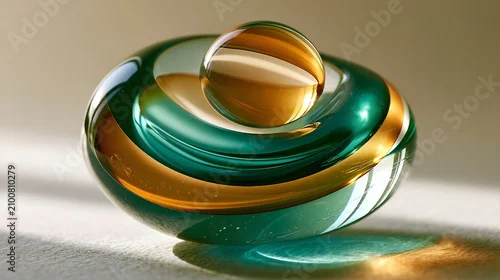 Obraz Layered glass rings in teal and amber spiral abstract