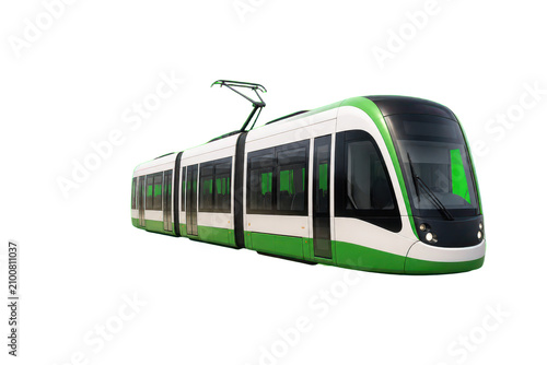 Modern green and white tram vehicle