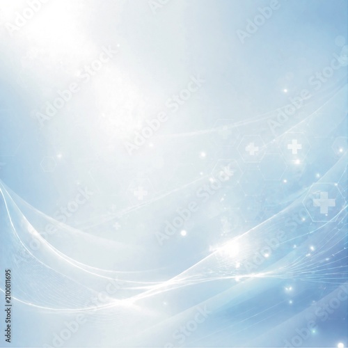 Elegant Blue Winter Abstract Background with Glowing Light, Sparkling Snow and Flowing Waves