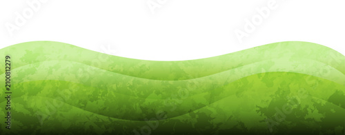Green watercolor hills landscape border, abstract organic grassy wavy background with wash texture isolated on transparent background, fresh nature panoramic banner vector illustration