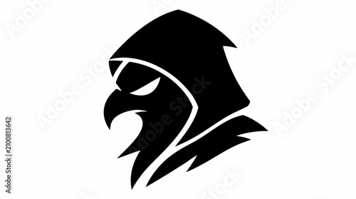 Tableau sur toile Mysterious hooded figure with bird beak profile logo.