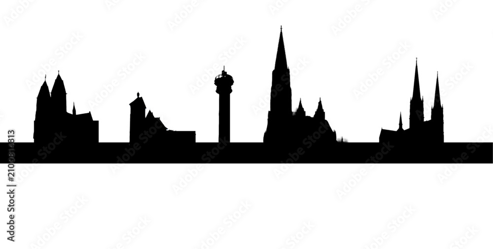 Fototapeta premium Freiburg im Breisgau Skyline Silhouette with Urban Landmarks – Baden-Württemberg Germany Cityscape Vector Illustration