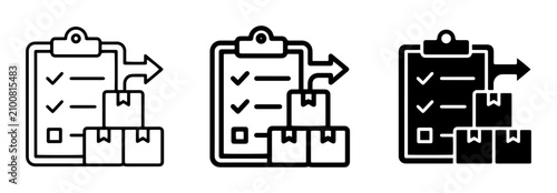 Clipboard checklist icons, task list symbols, workflow management, productivity signs