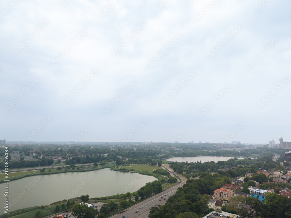 Fototapeta premium Flushing meadows corona park lakes aerial view