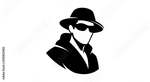 Fotografía Silhouette of a mysterious spy in hat and sunglasses.