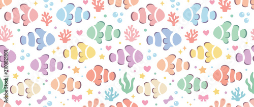 Cute Pastel Clownfish Pattern Seamless Background