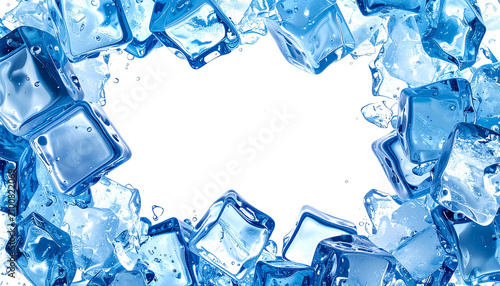Ice Cubes with Water Splash in Circular Frame