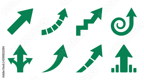 Green growth arrow set for sustainability and profit visualization.
