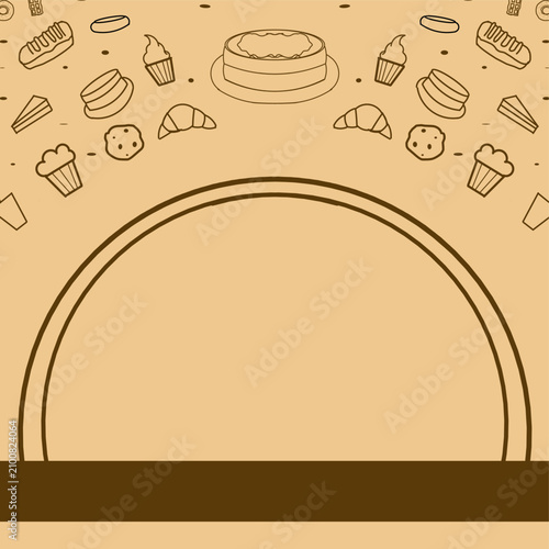 Bakery line art frame template with space for text and a logo.
