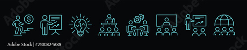Skill development icon set. Representing workshop, training, learning, teamwork