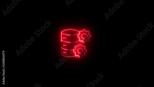 neon database settings line icon animation isolated on a black background. Futuristic server stack with smoothly rotating gears symbolizing database configuration, server management,
