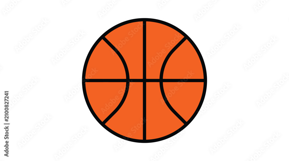 Fototapeta premium A bright orange basketball with bold black outlines creates a simple flat vector sports icon