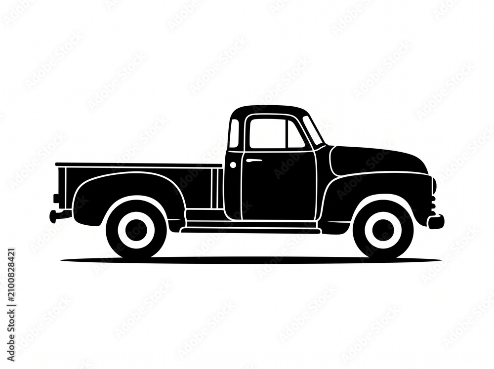 Fototapeta premium Vintage pickup truck silhouette. Classic retro vehicle illustration.