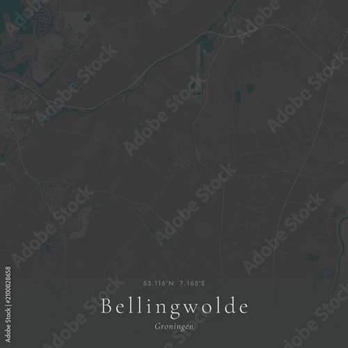 Quadro su tela Minimalist Street Map of Bellingwolde, Netherlands | Black and White Line Art