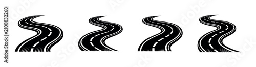 Winding asphalt road with white dashed lines, a journey concept