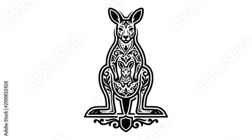 Fotografie Ornate tribal style kangaroo and joey vector emblem.