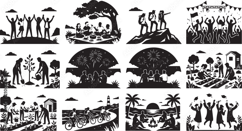 Obraz premium celebration and picnic scene vector set