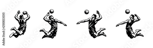 Vászonkép Dynamic illustration of a volleyball player in mid-air executing a powerful spik