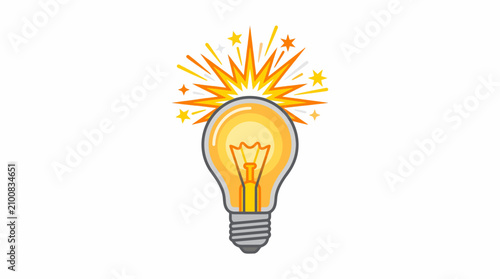 Bright idea light bulb with radiating sparks and stars symbolizing innovation and creativity