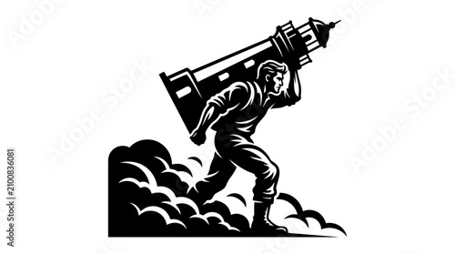 Принти на полотні Man Carrying Lighthouse Symbolizing Guidance, Strength, and Navigation