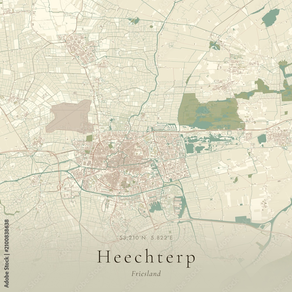 Naklejka premium Vintage Canvas Map of Heechterp, Netherlands | Scandinavian Wall Art | Historic Topographic