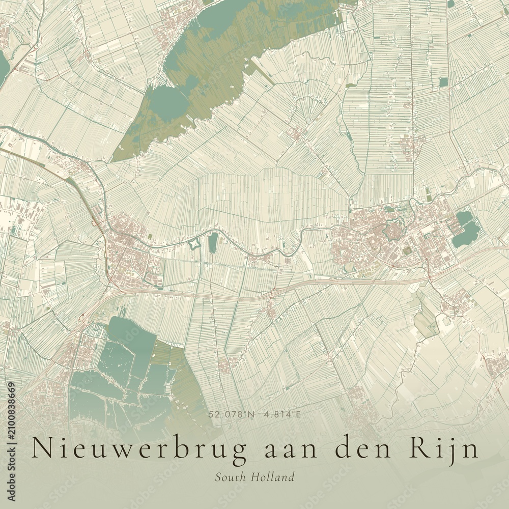 Obraz premium Vintage Canvas Map of Nieuwerbrug aan den Rijn, Netherlands | Scandinavian Wall Art | Historic Topographic