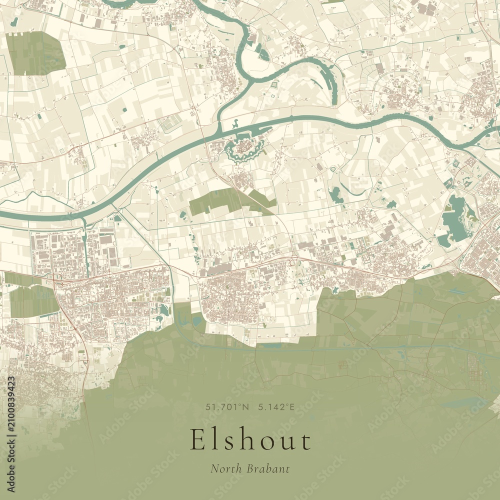 Naklejka premium Vintage Canvas Map of Elshout, Netherlands | Scandinavian Wall Art | Historic Topographic