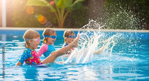 Children splashing water in swimming pool