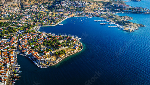 Aerial View of Eski Foca Coastal Town in Izmir Turkey