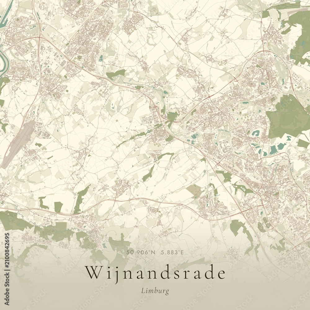 Naklejka premium Vintage Canvas Map of Wijnandsrade, Netherlands | Scandinavian Wall Art | Historic Topographic