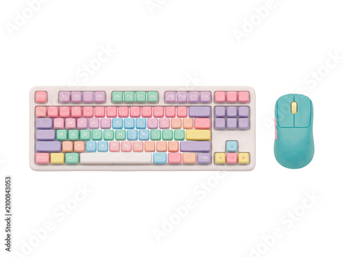 Pastel colored computer keyboard and mouse set for a fun and vibrant workspace aesthetic PNG Isolated on transparent background
