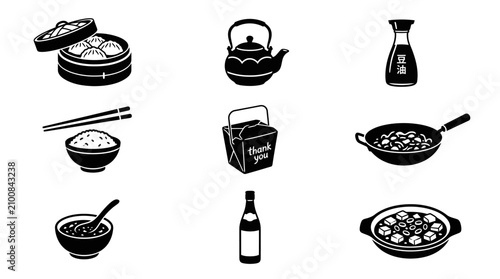 Chinese cuisine restaurant menu icons collection