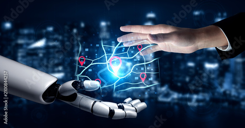 Фотография A smart AI assistant calculates the optimal delivery route using GPS navigation
